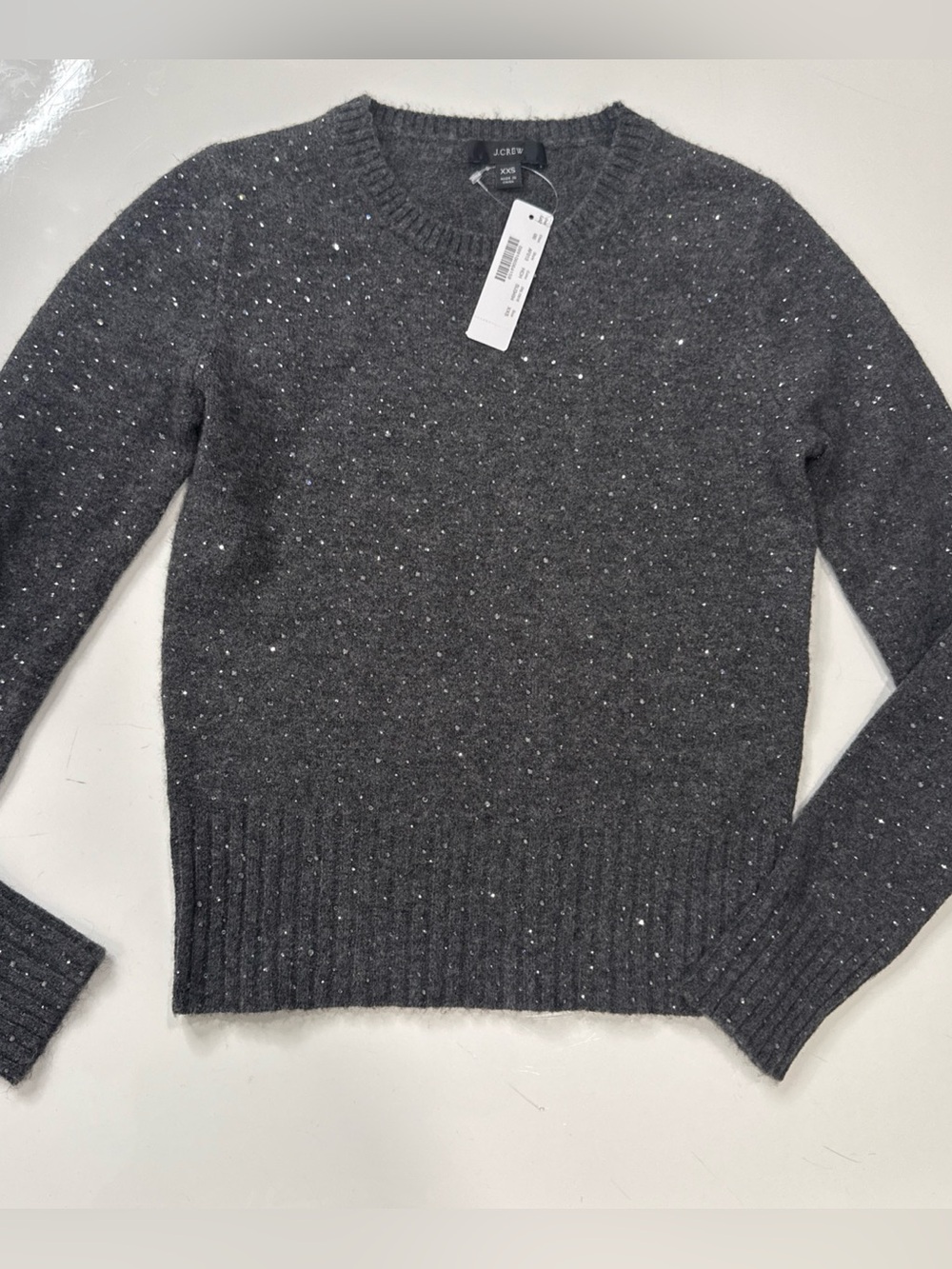 NWT Crew gray sweater with all-over sparkle embellishments Sz XXS A030526